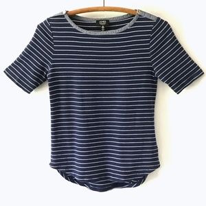 Jones New York Navy White Striped Tee